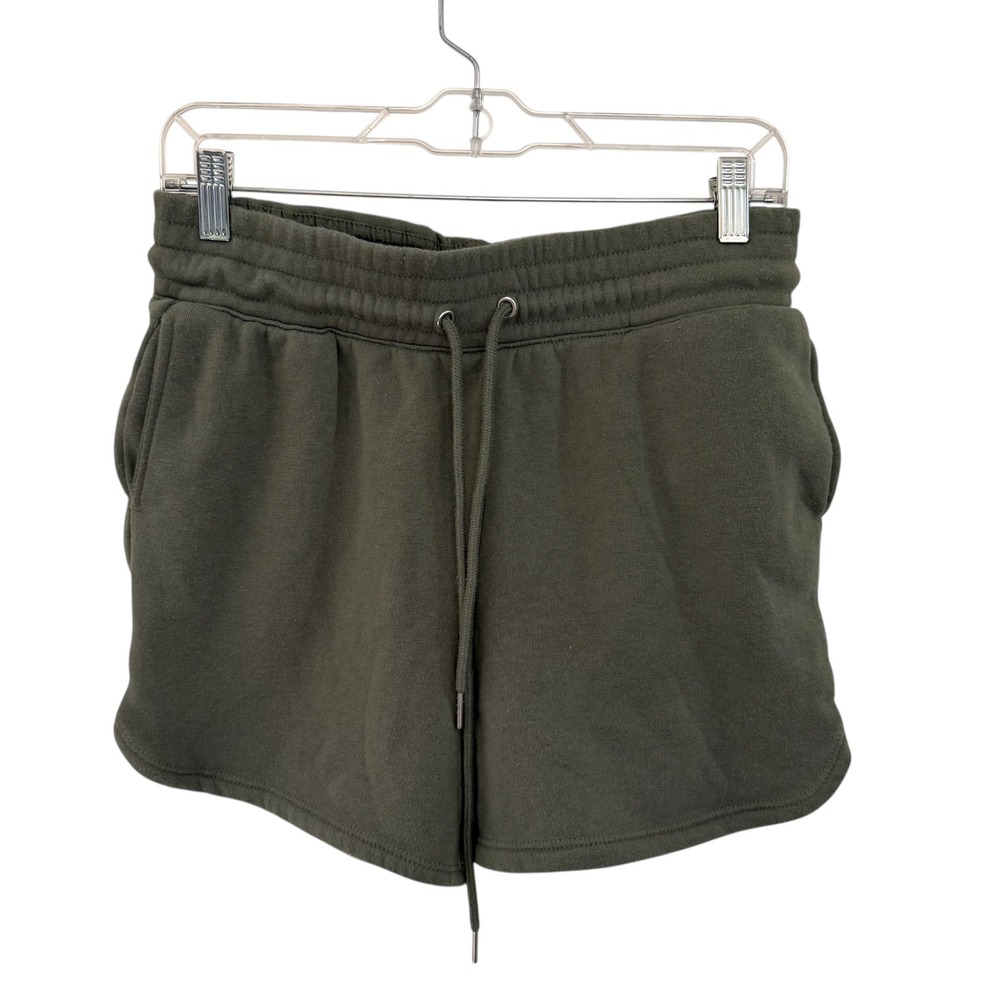 Better Together Olive Green Sweat Shorts Drawstring Waist Pockets Women's Large‎